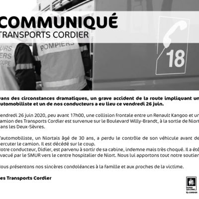 Communiqué – Accident routier du vendredi 26 juin 2020