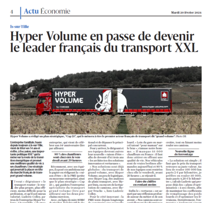 [MEDIAS- BIEN PUBLIC] Hyper Volume en passe de devenir le leader français du transport XXL